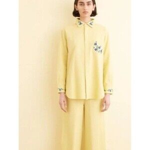Bode Beaded Chicory Long Sleeve Shirt Top Buttondown Floral Cotton M 272572